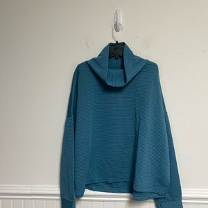 Danskin Long Sleeve Ridge Cowl Neck Thumbhole Pullover Stromblue Shirt